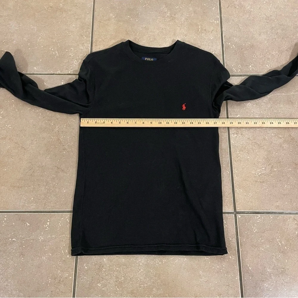 Polo Ralph Lauren Waffle Knit Thermal Shirt With Smooth Long Sleeve Black Sz M
